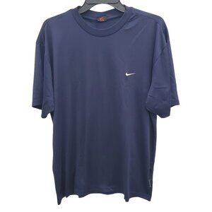 Nike Vintage Men's Navy‎ Blue Embroidered White Swoosh Crew Neck Active Top L